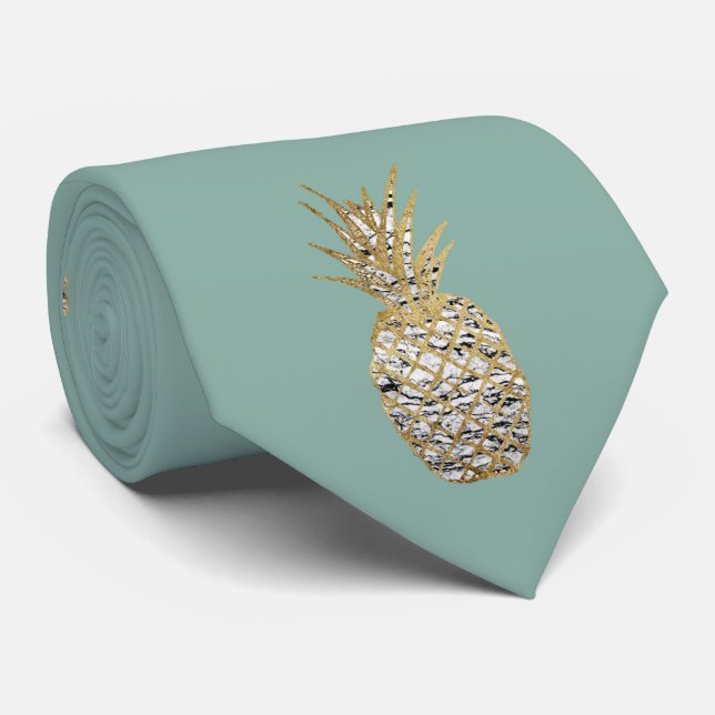 Modern Chic Marble Gold Pineapple Fruit Neck Tie (Rolled)