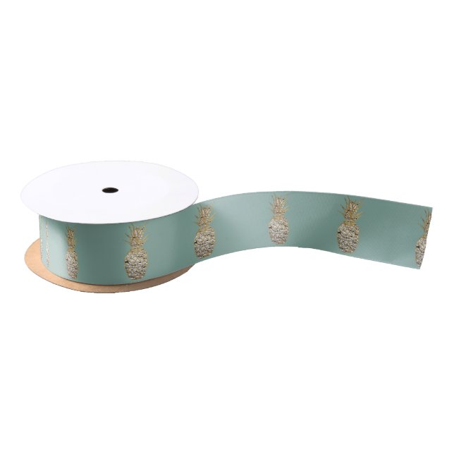 Modern Chic Marble Gold Pineapple Fruit Satin Ribbon (Spool)