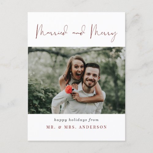 Modern Chic Married and Merry Photo Christmas Postcard