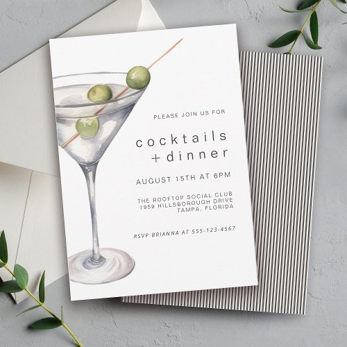 Modern Chic Martini Cocktails and Dinner Party Invitation