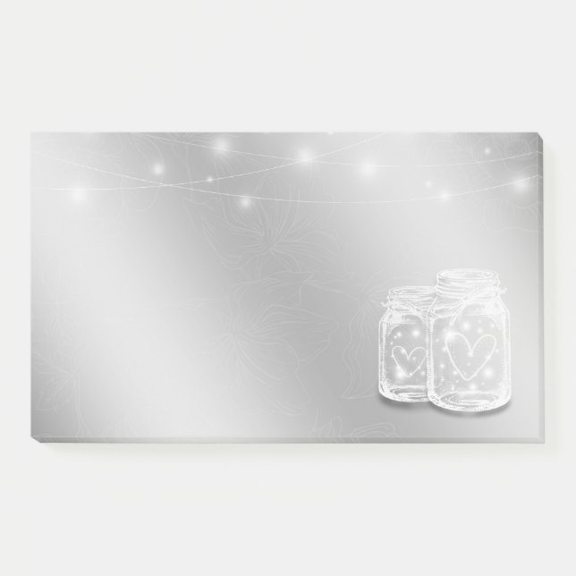 Modern Chic Mason Jars String Lights Silver Flower Post-it Notes (Front)