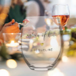 Modern Chic Matron of Honor Script Gold Heart Name Stemless Wine Glass<br><div class="desc">MATRON OF HONOR - Elegant.  Simple.  Minimalistic.  A beautiful personalized wine glass gift for your Bridal Party to use and then treasure the memories for ever!  Modern,  simple calligraphy text design with your Bridesmaid,  Maid of Honor,  Best man or Groomsmen's names customized.</div>