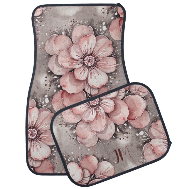 Modern Chic Mauve Rose & Silver Car Floor Mat (Set)