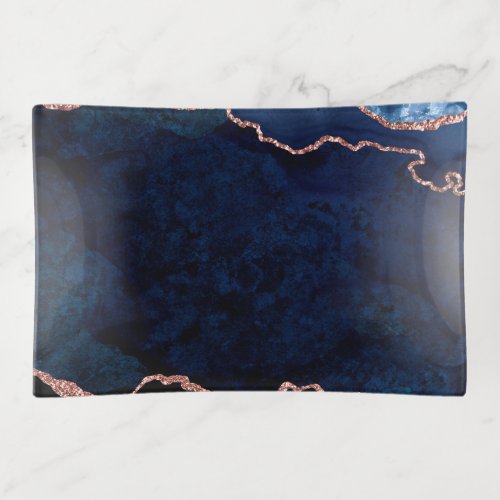 Modern Chic Midnight Blue Abstract Marble Trinket Tray