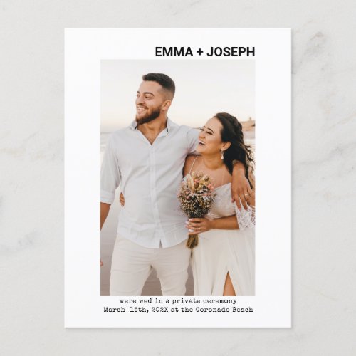 Modern chic minimal Just Married Photo Wedding Sav Announcement Postcard