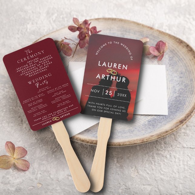 Modern Chic Minimal Photo Wedding Ceremony Program Hand Fan (Creator Uploaded)