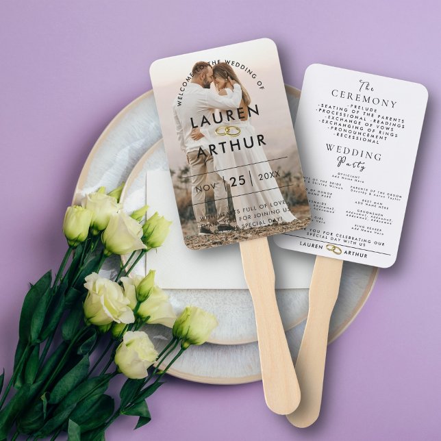 Modern Chic Minimal Photo Wedding Ceremony Program Hand Fan (Creator Uploaded)