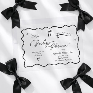 Modern Chic Minimalist Black White Bow Baby Shower Invitation