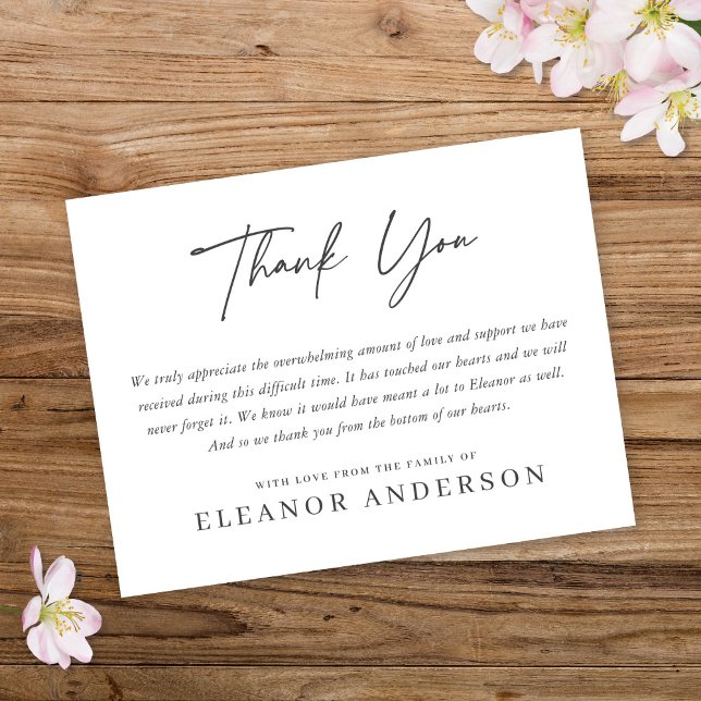 Modern Chic Minimalist Memorial Flat Thank You Car Invitation (Creator Uploaded)