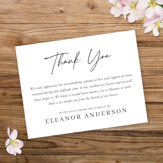 Modern Chic Minimalist Memorial Flat Thank You Car Invitation | Zazzle