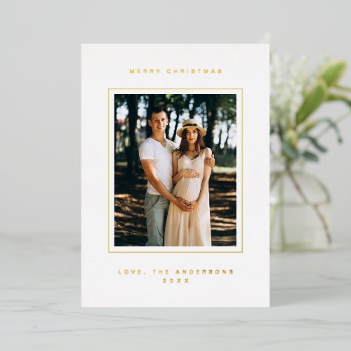 Modern Chic Minimalist Merry Christmas Photo Foil Holiday Card