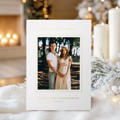 Modern Chic Minimalist Merry Christmas Photo Foil Holiday Card