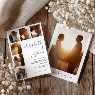 Modern Chic Minimalist Names 7-Photo Grid Wedding Invitation