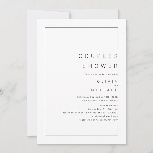 Modern chic minimalist photo couples shower invita invitation (Front)