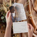 Modern chic minimalist photo wedding all in one invitation<br><div class="desc">Minimal photo wedding invitation features modern chic frame and sans serif font details with couple photo,  elegant and simple,  great for minimalist modern wedding. 
See all the matching pieces in collection.</div>