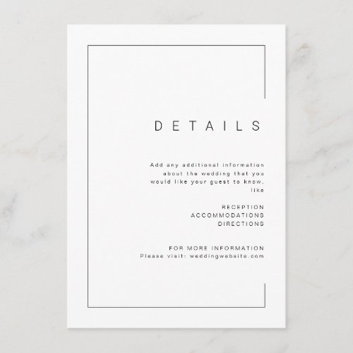 Modern chic minimalist photo wedding details enclosure card