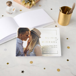 Modern chic minimalist photo wedding foil guest book