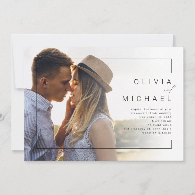 Modern chic minimalist photo wedding invitation (Front)