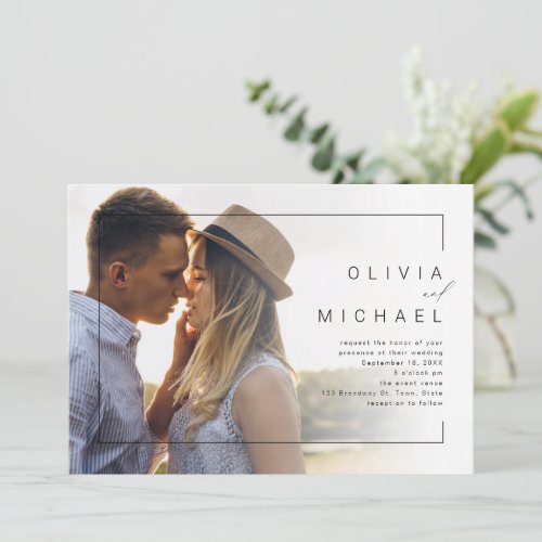 Modern chic minimalist photo wedding invitation