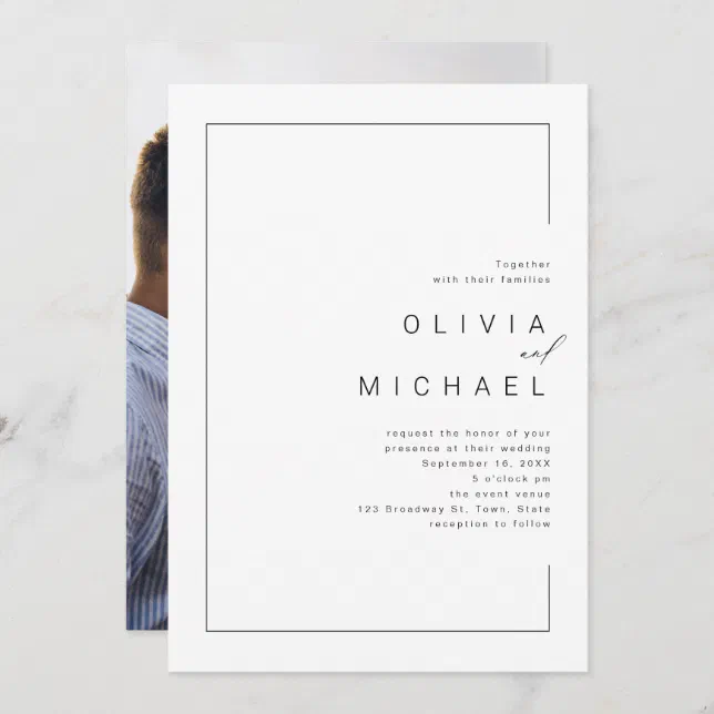 Modern chic minimalist photo wedding invitation | Zazzle