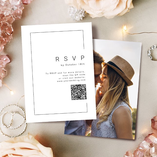 Modern chic minimalist photo wedding QR code RSVP Card (Modern chic minimalist photo wedding QR code RSVP Card)