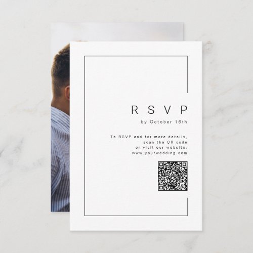 Modern chic minimalist photo wedding QR code RSVP Card