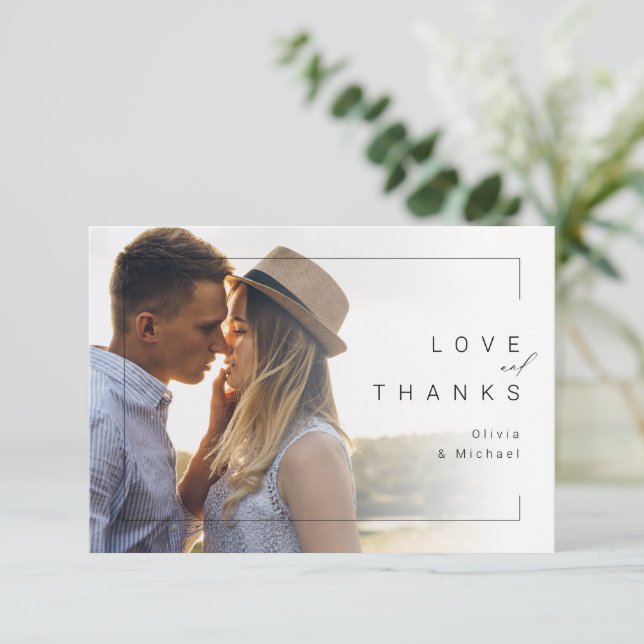 Modern chic minimalist photo wedding thank you card (Standing Front)