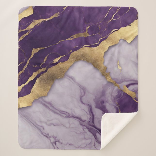 Modern Chic Minimalist Scandinavian Purple Marble  Sherpa Blanket (Front)