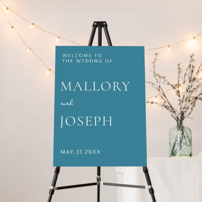 Modern Chic Minimalist Teal Wedding Sign (In Situ (Stand))
