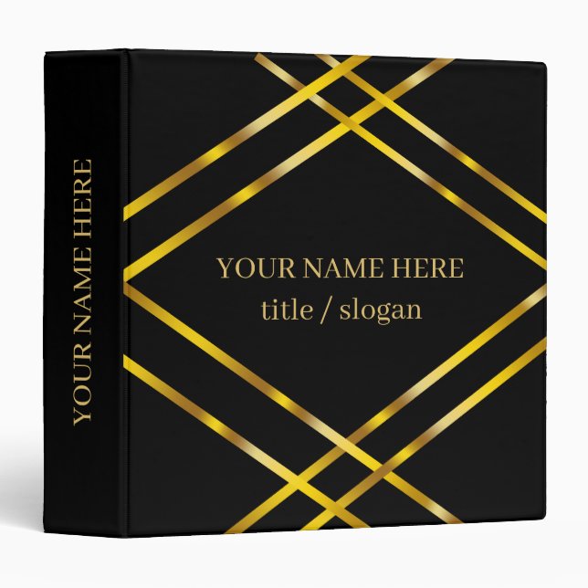 Modern Chic Minimalist Trendy Gold Geometric 3 Ring Binder (Front/Spine)