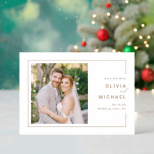 Modern chic minimalist wedding save the date letterpress photo cards
