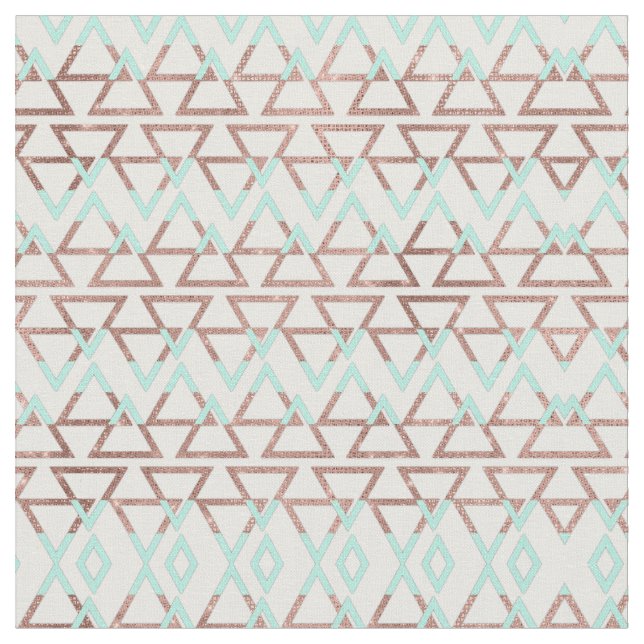 Modern Chic Mint Green Rose Gold Glitter Triangles Fabric (Close Up)
