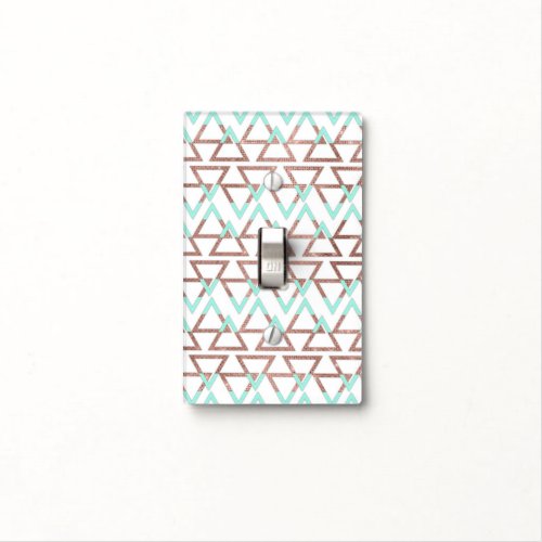 Modern Chic Mint Green Rose Gold Glitter Triangles Light Switch Cover