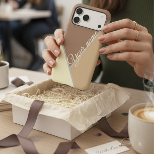 Modern Chic Mocha Brown Color Block Custom Name iPhone 17 Pro Max Case