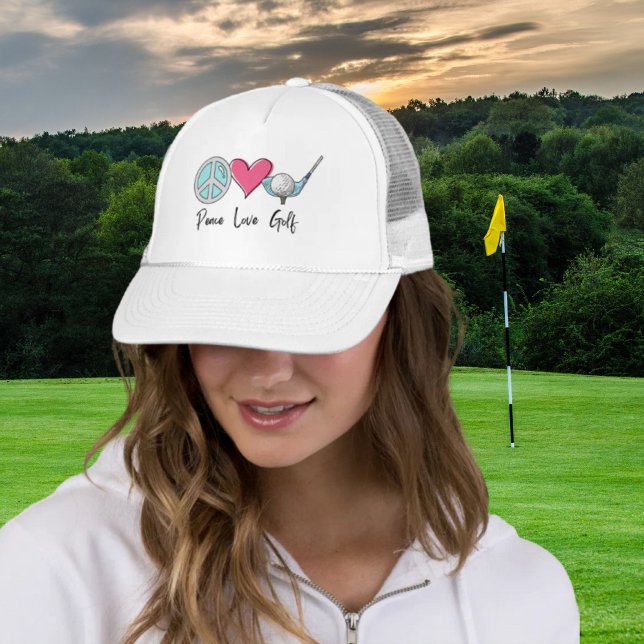 Modern Chic Mom Peace Love Golf Woman Golfer  Trucker Hat (Modern Chic Mom Peace Love Golf Woman Golfer Trucker Hat)