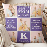 Modern Chic MOM Personalized Photo Collage Purple Throw Pillow<br><div class="desc">Introducing the perfect gift for the best MOM ever - a personalized photo collage pillow! This stylish and modern pillow features space for 5 special pictures, creating a unique and sentimental gift that any mother would adore. With the spaces to add a personalized monogram initial and name, and your special...</div>