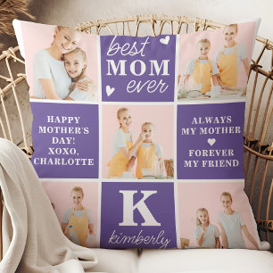 Modern Chic MOM Personalized Photo Collage Purple Throw Pillow