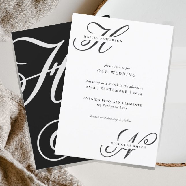 Modern Chic Monogram Black and White Wedding Invitation (Creator Uploaded)