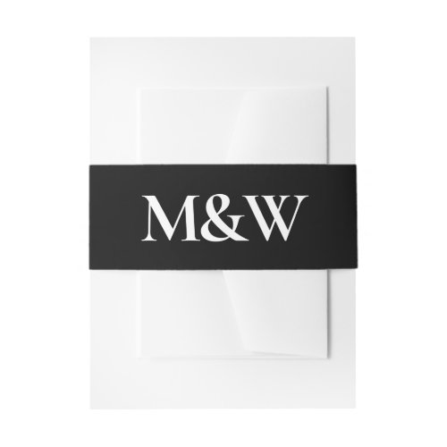 Modern Chic Monogram Black and White Wedding  Invitation Belly Band