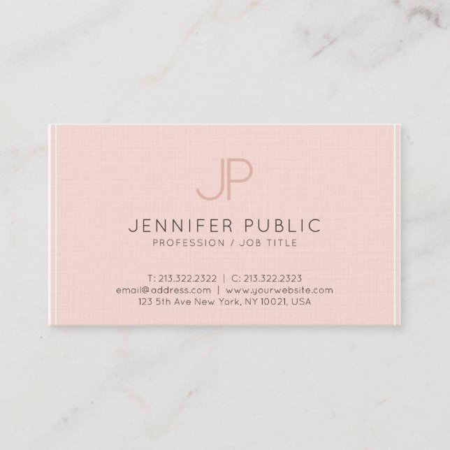 Modern Chic Monogram Blush Pink Luxury Trendy Business Card (Front)