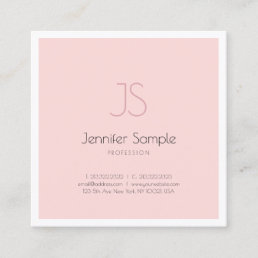 Modern Chic Monogram Design Clean Pink Plain Luxe Square Business Card