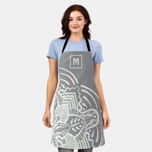 Modern Chic Monogram Mandala Grey Ivory Custom Apron