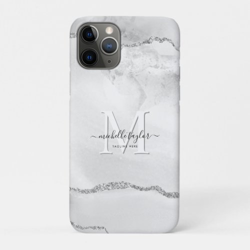 Modern Chic Monogram Marble Business Card Pocket F iPhone 11 Pro Case