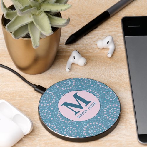 Modern Chic Monogram Modern Cute Pink Periwinkle Wireless Charger