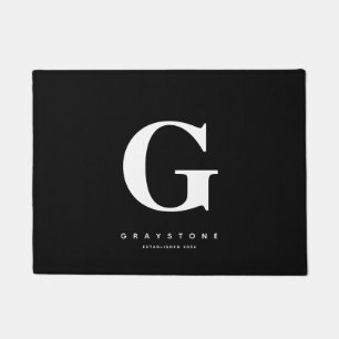 Modern Chic Monogram Name Black & White  Doormat