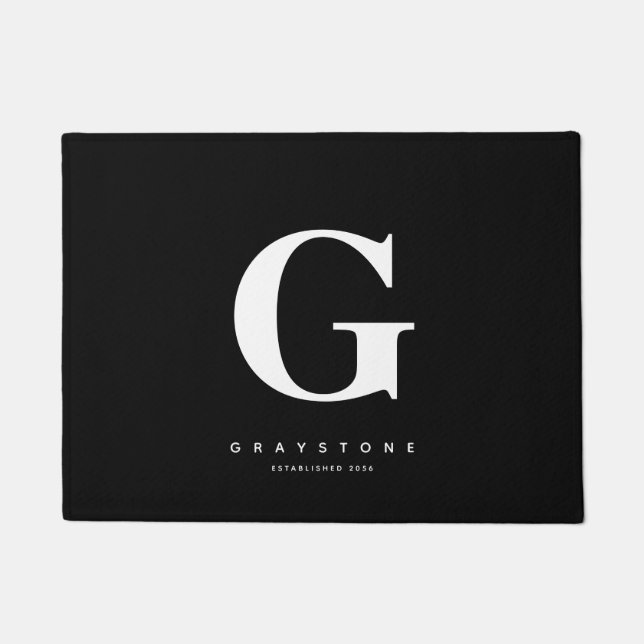 Modern Chic Monogram Name Black & White  Doormat (Front)