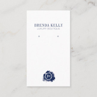 Modern Chic Monogram Navy & White QR Code Earrings Business Card