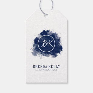 Modern Chic Monogram Navy & White QR Code Gift Tags