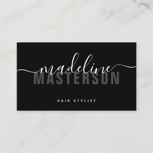 Modern Chic Monogram Script Signature Hair Stylist Business Card