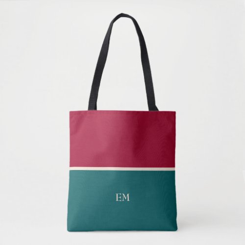 Modern Chic Monogrammed Tote Bag Wine Red Green